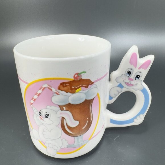 1980s Mug Cup Kitsch Colorful Bunny Rabbit Drinking Float Ceramic Mugs Cups Set2 - Picture 10 of 13